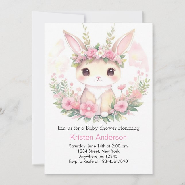 Invitación Bunny Blossom Bash Bunny Chica Baby Shower (Anverso)