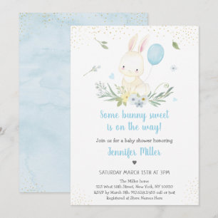Invitación Bunny Blue Boy Greenery Baby Shower
