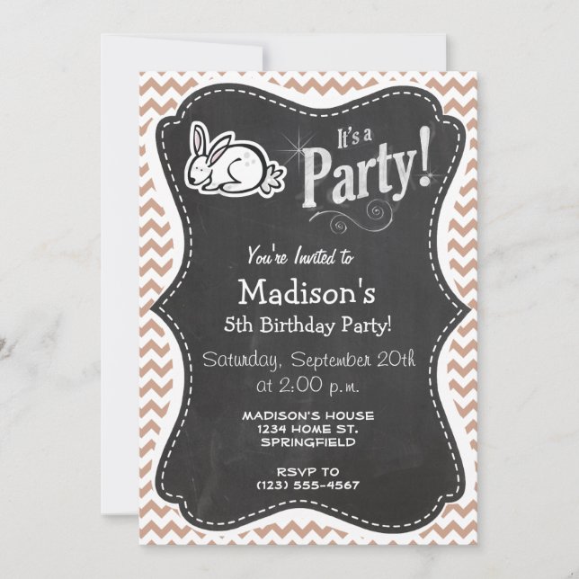 Invitación Bunny; Brown Chevron (Anverso)