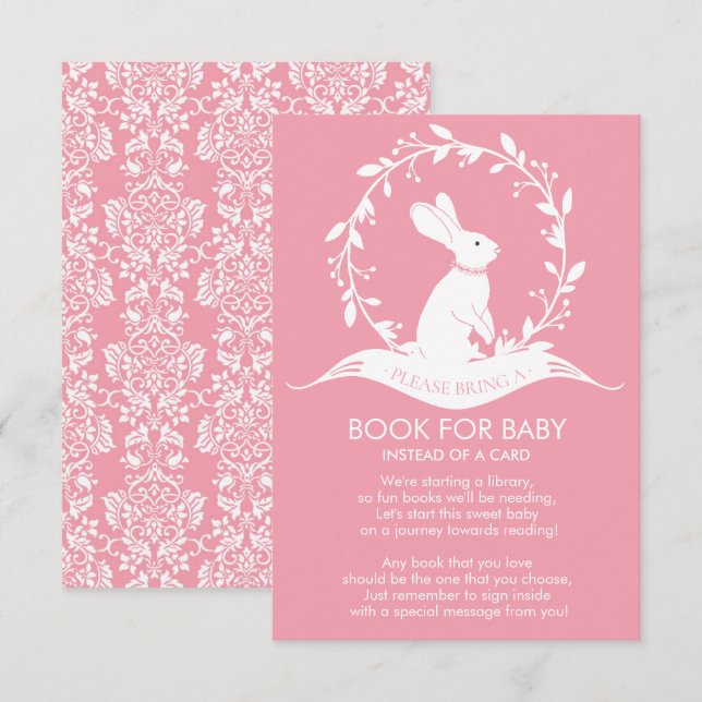 Invitación Bunny Chicas Baby Shower Book for Baby Card (Anverso / Reverso)
