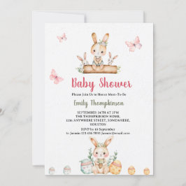 Invitación Bunny cutáneo con hojas verdes Baby Shower