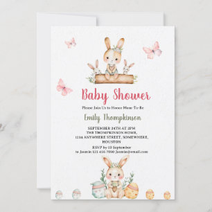 Invitación Bunny cutáneo con hojas verdes Baby Shower