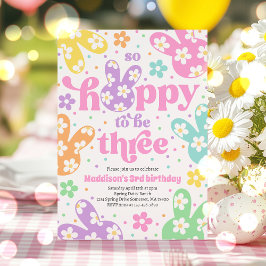 Invitación Bunny Daisy Floral Pastel Primavera tercer cumplea