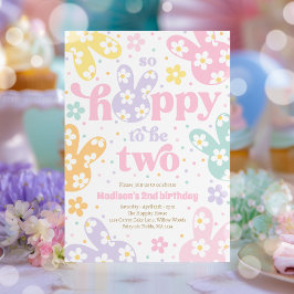 Invitación Bunny Daisy Floral Pastel Spring 2nd Birthday