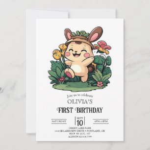 Invitación Bunny de la Cuta Forestal 1er cumpleaños Digital