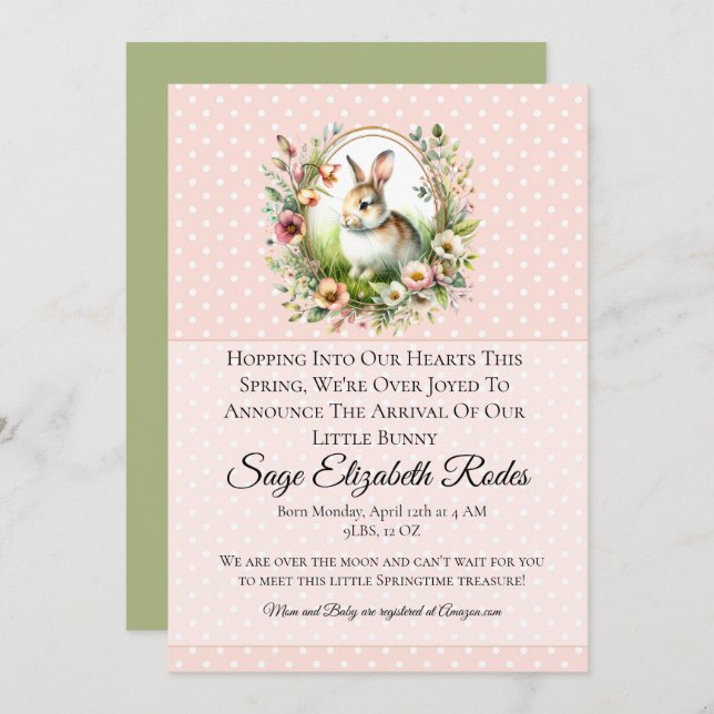 Invitación Bunny de primavera (Anverso / Reverso)