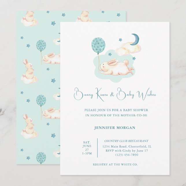 Invitación Bunny Dreams Blue Baby Shower (Anverso / Reverso)