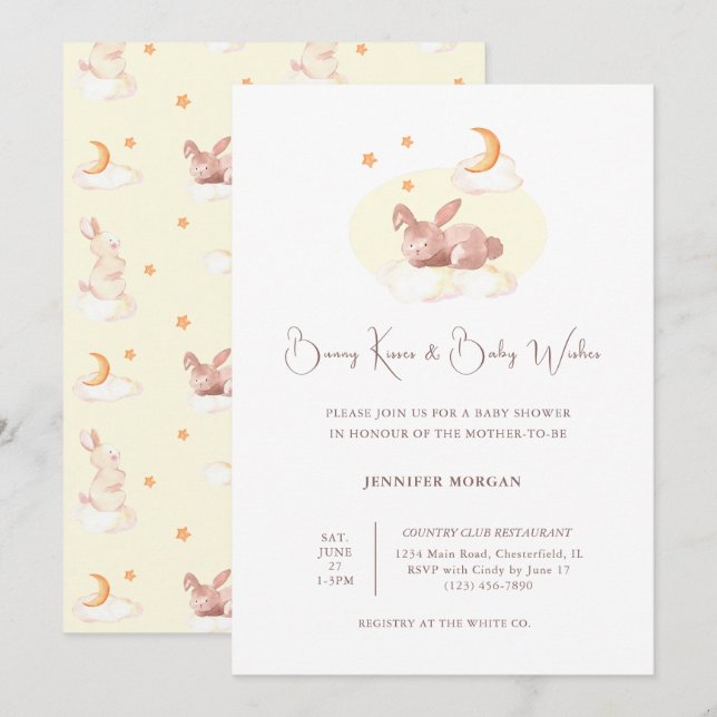 Invitación Bunny Dreams Neutral Baby Shower (Anverso / Reverso)