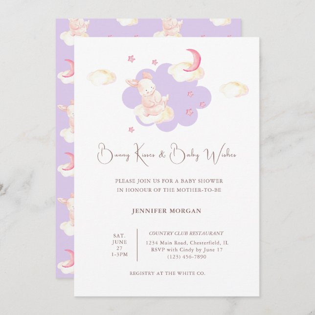 Invitación Bunny Dreams Purple Baby Shower (Anverso / Reverso)