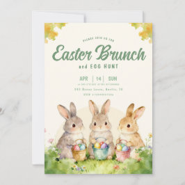 Invitación  Bunny Easter Brunch Egg Hunt Pastel Watercolor