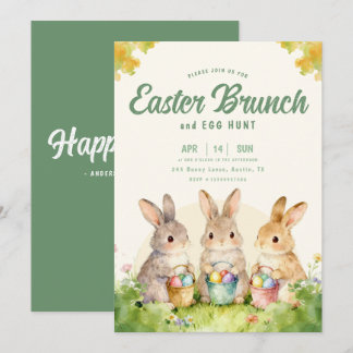 Invitación  Bunny Easter Brunch Egg Hunt Pastel Watercolor