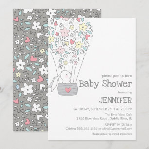 Invitación Bunny en globo aerostático  ducha neutra para bebé