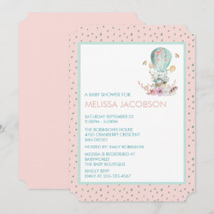 Invitación Bunny en un Baby Shower con globo aerostático