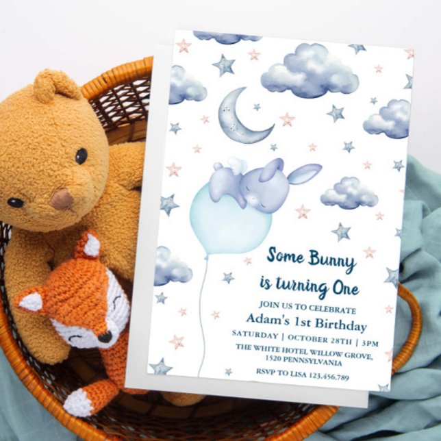 Invitación Bunny First Birthday baby boy (Subido por el creador)