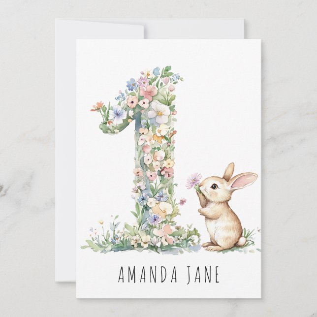 Invitación Bunny Floral 1er cumpleaños (Anverso)