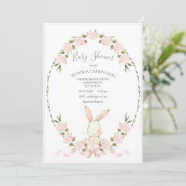 Invitación Bunny Floral Hydrangeas Pink Girl Baby Shower