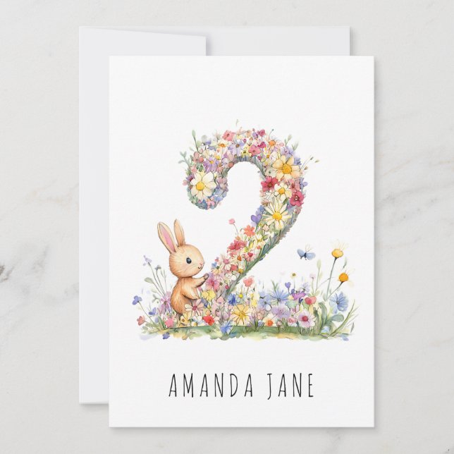 Invitación Bunny Floral segundo cumpleaños (Anverso)