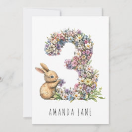 Invitación Bunny Floral tercer cumpleaños