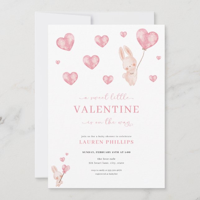 Invitación Bunny Hearts Little Valentine Baby Shower (Anverso)