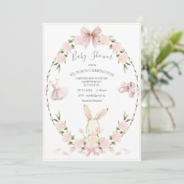 Invitación Bunny Hydrangeas Pink Girl Ballerina Baby