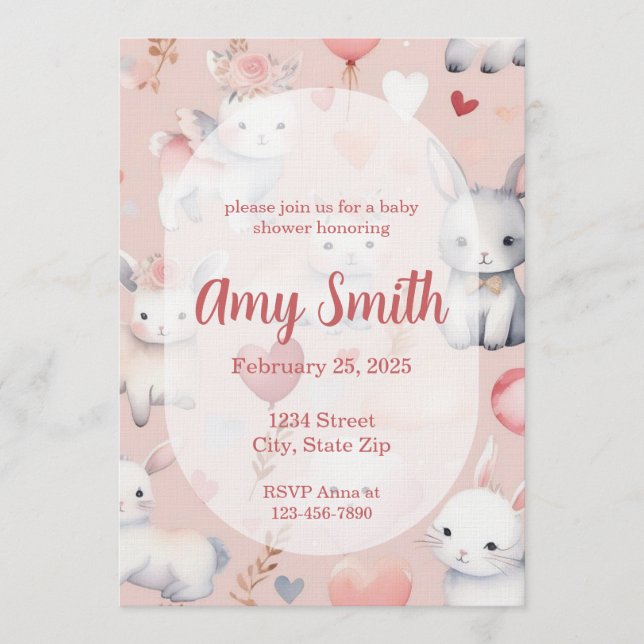 Invitación Bunny & Lamb Baby Shower Invitation – Watercolor (Anverso)
