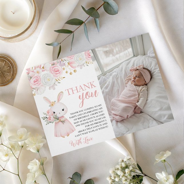 Invitación Bunny Photo Birthday Thank You Card (Subido por el creador)