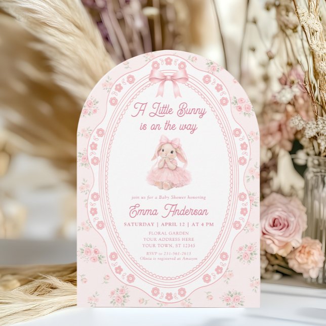 Invitación Bunny Pink Bow Floral Baby Shower Invitation (Subido por el creador)