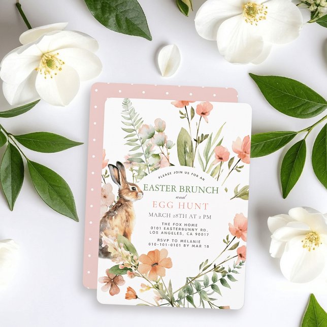 Invitación Bunny Pink Floral Easter Brunch & Egg Hunt (Subido por el creador)