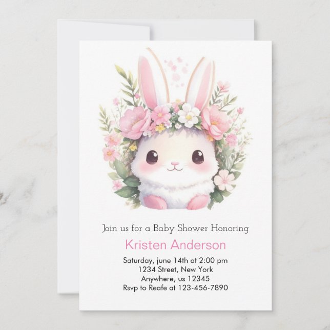 Invitación Bunny Pink Meadow Blissful Chica Baby Shower (Anverso)