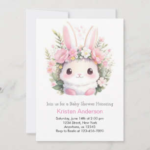 Invitación Bunny Pink Meadow Blissful Chica Baby Shower