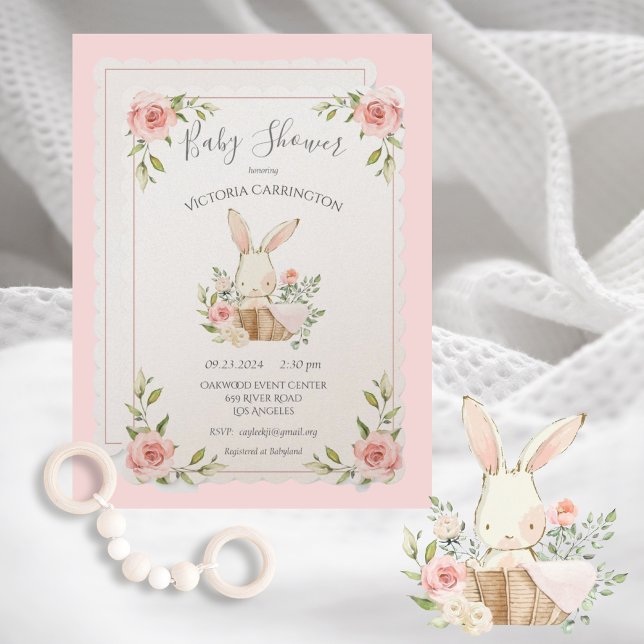 Invitación Bunny Pink Rubor Champagne Shimmer Baby Shower (Subido por el creador)