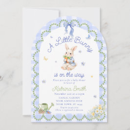 Invitación Bunny Pretty Rabbit Gingham Baby Shower Invitation
