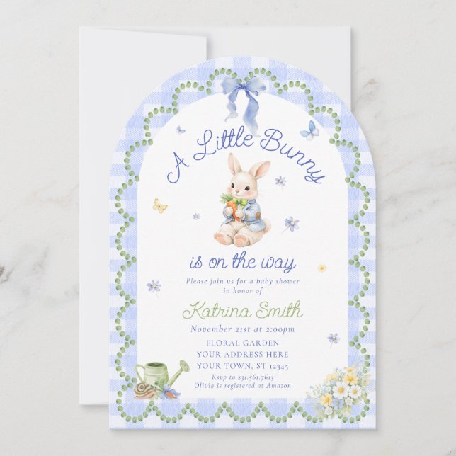 Invitación Bunny Pretty Rabbit Gingham Baby Shower Invitation (Anverso)