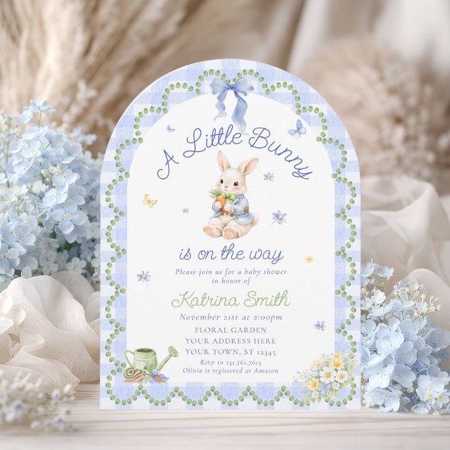 Invitación Bunny Pretty Rabbit Gingham Baby Shower Invitation (Subido por el creador)