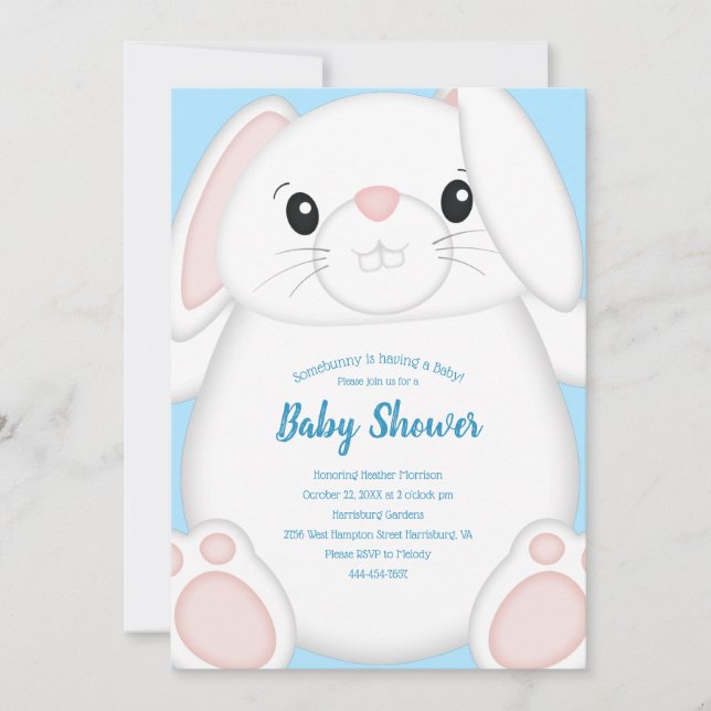 Invitación Bunny Rabbit Baby Shower Blue (Anverso)