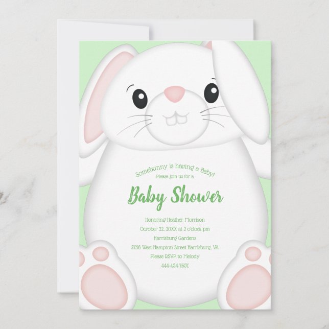 Invitación Bunny Rabbit Baby Shower Green (Anverso)