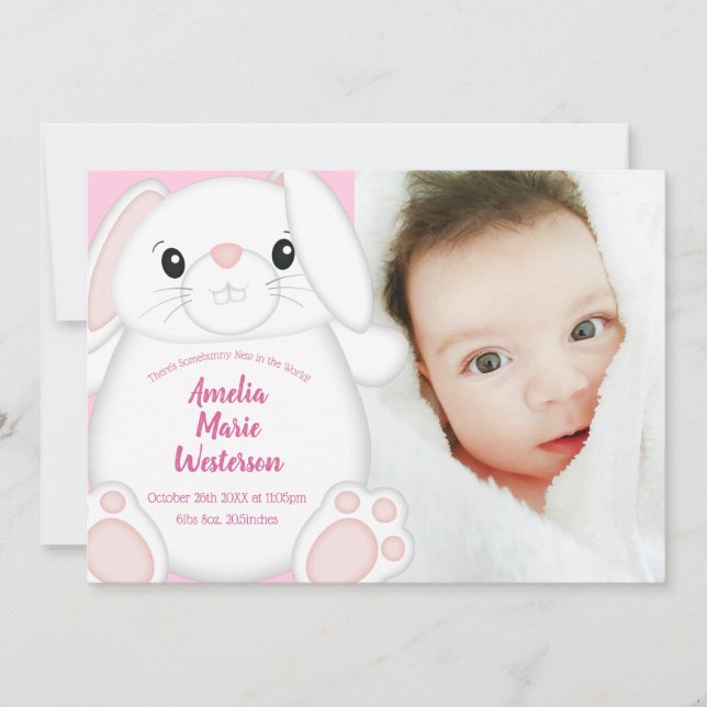 Invitación Bunny Rabbit Baby Shower Pink (Anverso)