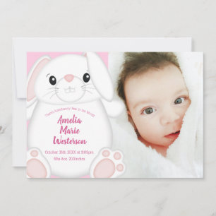 Invitación Bunny Rabbit Baby Shower Pink