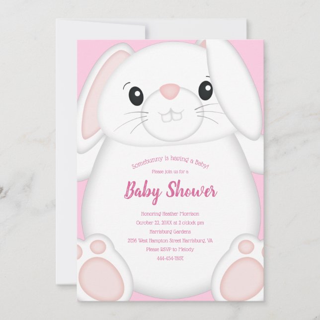 Invitación Bunny Rabbit Baby Shower Pink (Anverso)