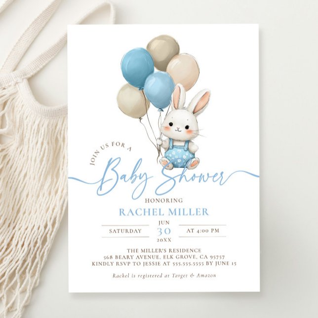Invitación Bunny Rabbit Balloons Blue Boy Baby Shower (Subido por el creador)
