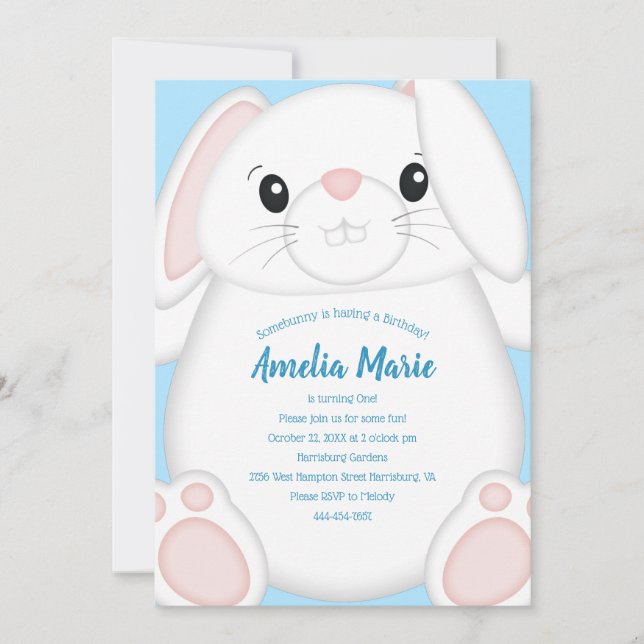 Invitación Bunny Rabbit Birthday Party Blue (Anverso)