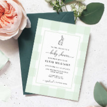 Bunny Rabbit Mint Green Gingham Baby Shower
