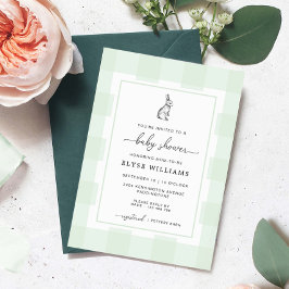 Invitación Bunny Rabbit Mint Green Gingham Baby Shower