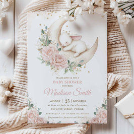 Invitación Bunny Rabbit Moon Pink Rubor Floral Baby Shower