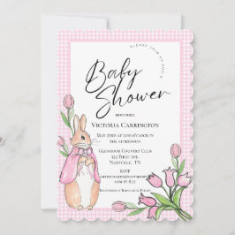 Invitación Bunny Rabbit Pink Gingham Baby Shower