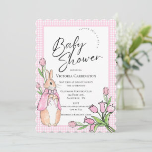 Invitación Bunny Rabbit Pink Gingham Baby Shower