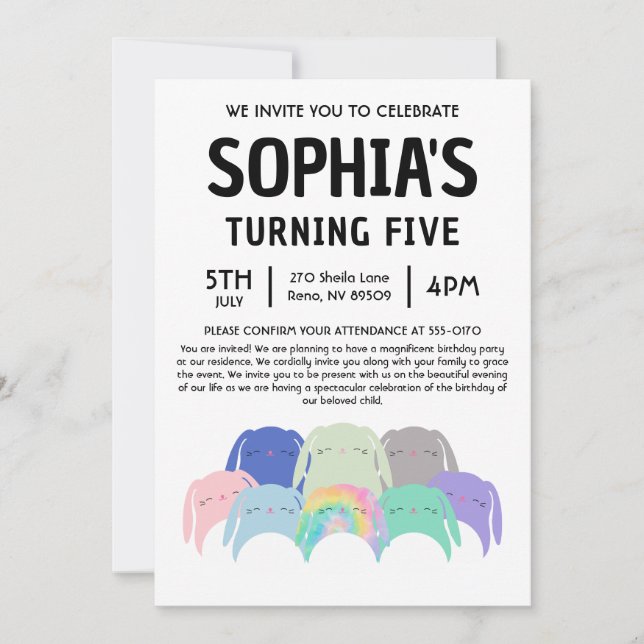 Invitación Bunny Squishmallow Birthday Party (Anverso)