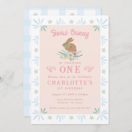 Invitación Bunny Sweet Pink Blue Kid Primer Fiesta de cumplea