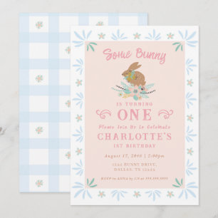 Invitación Bunny Sweet Pink Blue Kid Primer Fiesta de cumplea
