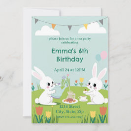 Invitación Bunny Tea Party Birthday Invitation | Cute Rabbits